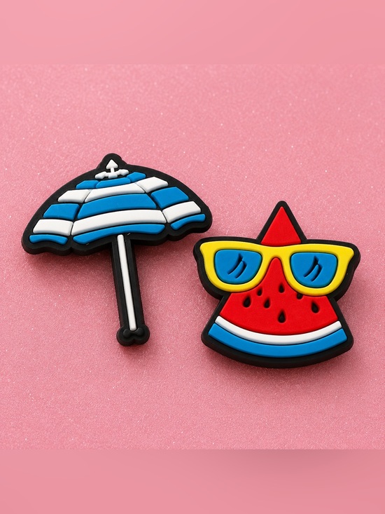 CROCS Accessories - CROCS Blue & White Beach Umbrella and Red Watermelon Sunglasses Jibbitz Charms
